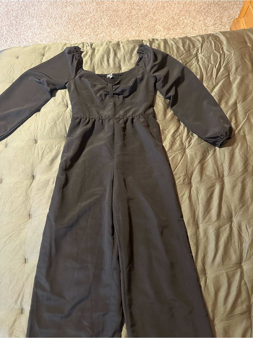 Black Long Sleeve Wide-Leg Jumpsuit